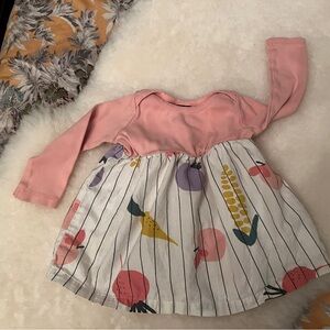 Pink and White Kids Dress with Colorful Print